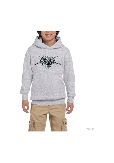 Chelsea Grin Logo Gri Çocuk Kapşonlu Sweatshirt