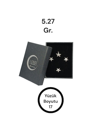 İnce Yapraklı Çiçekli Taşlı Gümüş Takı Seti 925 Ayar Şık Ve Zarif Kadın Aksesuarı Gümüş