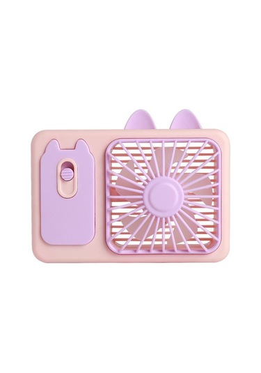 Sevimli Karikatür Yavru Kedi Kamera El Büyük Rüzgar Şarj Edilebilir Fan Standı Masaüstü Fanı Mor