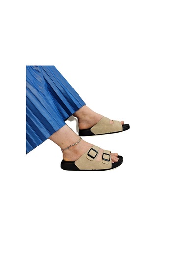 Pierre Cardin 7410 Krem Çift Tokalı Yumuşak Taban Rahat Terlik Krem Beyaz Krem - Beyaz