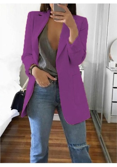 Kadın Moda Ceket Orta-uzun Kollu Tek Göğüslü Günlük Sıcak Ceket Mor