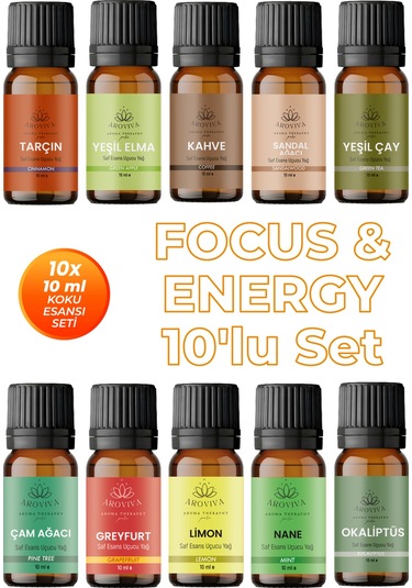 Focus & Energy 10'lu Set Oda Kokusu Esansı - Odaklanma 10x10ml Çiçek - Meyve