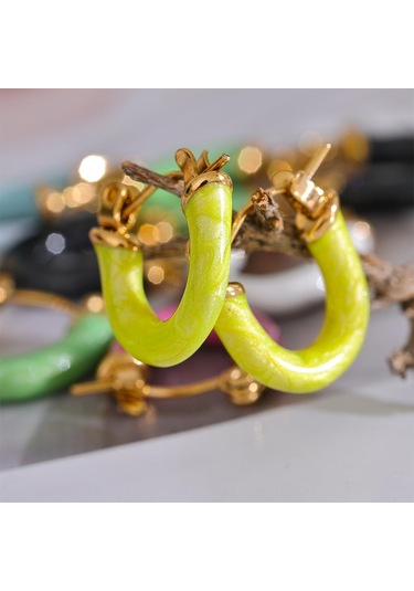 Siyah Eetit 6 Renk Şeker Renkli Emaye Paslanmaz Çelik U Şekli Içi Boş Küçük Halka Küpe Sevimli Şık Trendy Takı Hediye 2023 Siyah