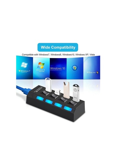 Usb 3.0 4 Port Çoklayıcı Hub Anahtarlı Işıklı On Off Chipli Model
