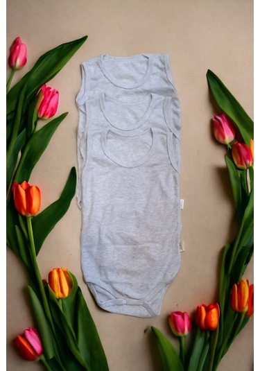 Bebek Basic Ribana Bisiklet Yaka Fitilli 3lü Atlet Body -gri Gri