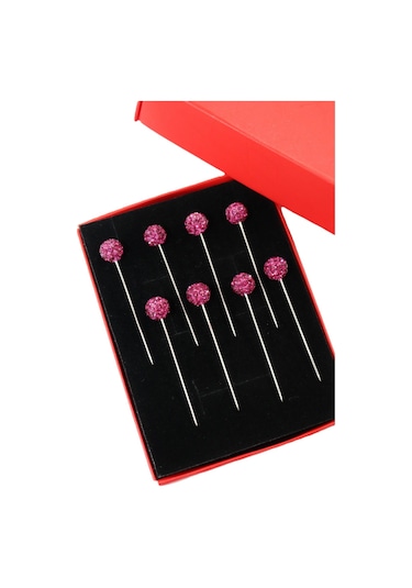 Numetal 8 Li Fuşya Taşlı Eşarp İğnesi. Şal İğnesi. Türban İğnesi. Başörtü İğnesi. Eşarp Ve Şal İğnesi. Gümüş