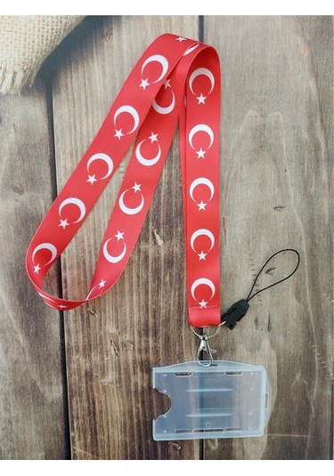 Türk Bayrağı Geniş Kart Askısı Yaka Kartı Boyun Askı İpi Telefon Askısı Yatay Dikey Kart Koruyucu