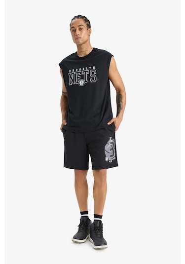 Defacto Pamuk Defactofit Nba Brooklyn Nets Oversize Geniş Kalıp Bisiklet Yaka Atlet E7284ax25aubk81 SIYAH