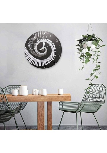 Goldenqian 2x Zarif Piyano Tuşu Saat Müzik Notaları Dalga Yuvarlak Modern Duvar Saati Siyah + Beyaz Akrilik Olmadan 6lbqrj Beyaz