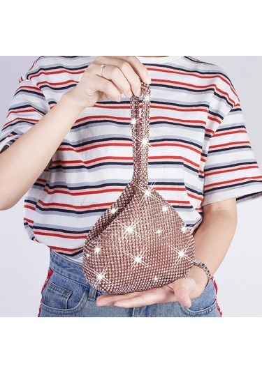 Dofolink Gümüş Büyük Taşlı Gece Çantası - El Kayışıyla Düğün, Parti Ve Özel Etkinlikler İçin Trihedral Şapka Kapanmalı Parlak Clutch GÜMÜŞ