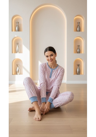 Divinus Ayıcık Desenli Patlı Pembe Kadın Pijama Takımı Pembe