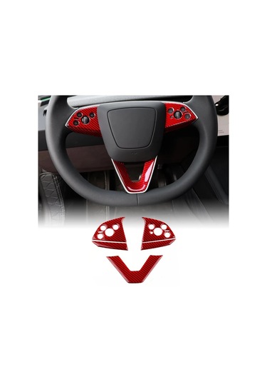 Honeybeeshop Çene Kayışlı Direksiyon Düğmesi Kırmızı Gerçek Karbon Fiber Tesla Model 3 Highland 2024 Ve Up Model Y Juniper 2025 Up İçin Sol Sağ Sürüş Uygun İç Mekan Yükseltme Kolay Kurulum Kırmızı