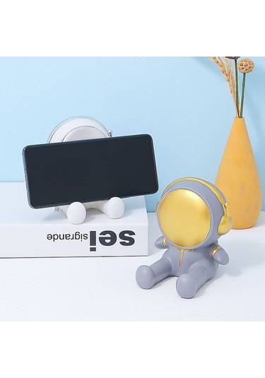 Cbtx Yaratıcı Karikatür Astronot Cep Telefonu Tutucu Masaüstü Cep Telefonu Braketi Standı Ev Dekor - Beyaz