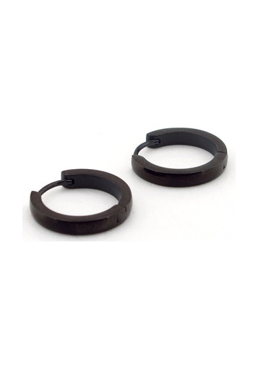 Eğimli 18 MM Büyük Boy Siyah Halka Çelik Erkek Küpe E665 Çelik