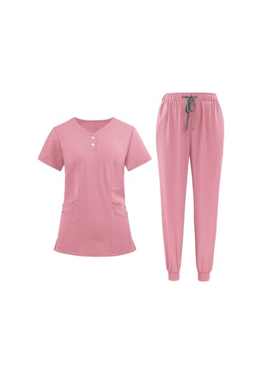 Dolıty Kadın Fırçalama Üniforma Seti Hemşire İş S-pembe