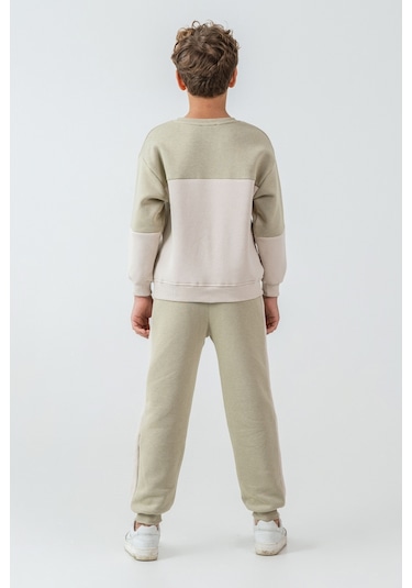 Erkek Çocuk Brooklyn Skat Clup Baskılı 3 İplik Kalın Kışlık Eşofman Takımı Ak4228 Yeşil