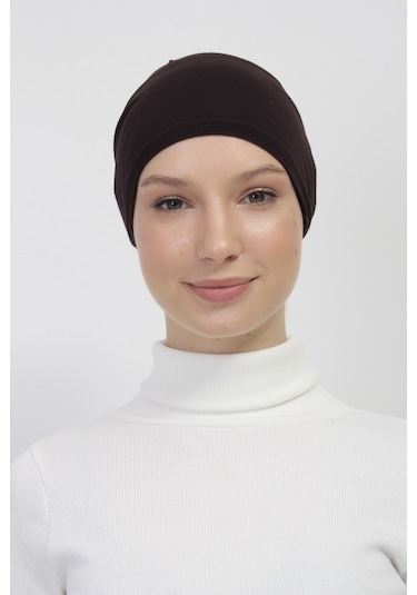 Lastikli Kaymaz Geçmeli Pratik Tesettür Bone Kahverengi