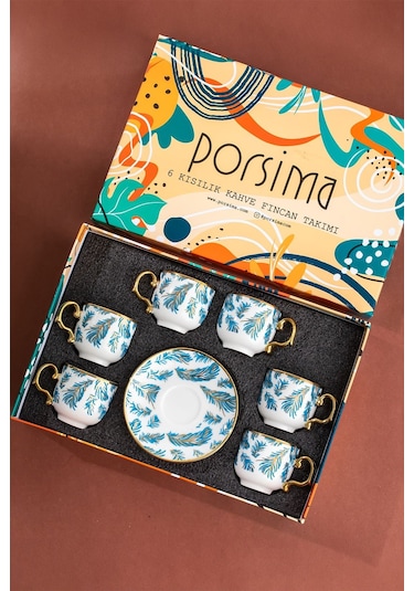 Porsima Yalın Altın Yaldızlı 6 Kişilik 12 Parça Fincan Seti Türk Kahvesi Takımı Kahve Fincanı Gül Kurusu