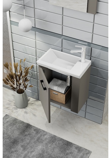 Biani Minila 45 cm Banyo Dolabı,Seramik Lavabolu, Aynalı,Lavabo Dahil,Mdf,Latte Biani Minila 45 cm Banyo Dolabı,Seramik Lavabolu, Aynalı,Lavabo Dahil,Mdf,Latte
