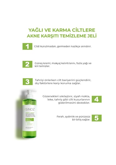 Sinoz Yağlı ve Karma Ciltler için Sebum Dengeleyici Yüz Temizleme Jeli 400 ﻿ML