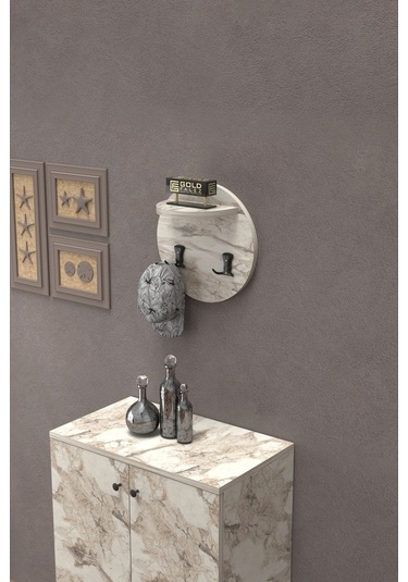 Askılık Duvar Elbise Askılığı Portmanto Üstü Beyaz Mermer Desen Diğer