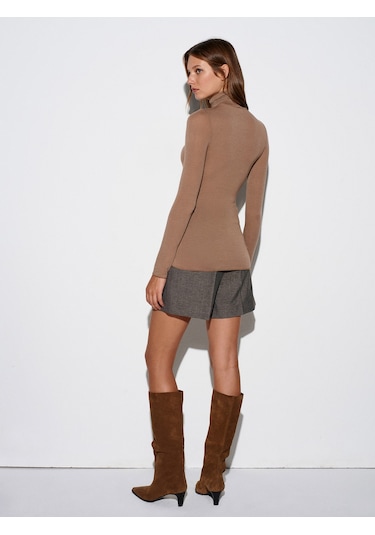 Dilvin 32277 Balıkçı Yaka Kaşmir Bluz-vizon Vizon