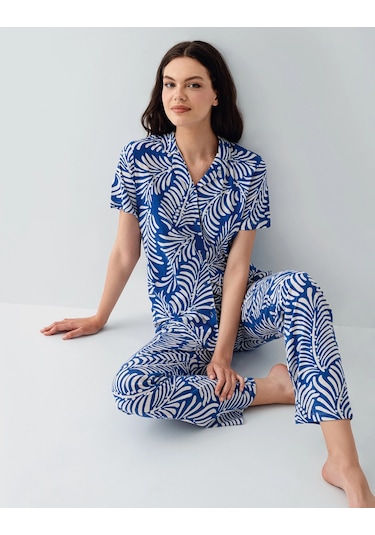 Kocabey Arnetta Ar3607-s Kadın Gömlek Pijama Takım Saks Mavi