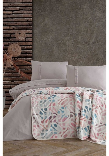 Elart Pamuk Nevresimli Battaniye Seti 5 Parça Mila Ekru Taş