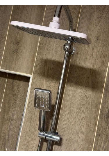Hybrıd Krom-beyaz Yağmurlama Tepe Duş Seti Gri