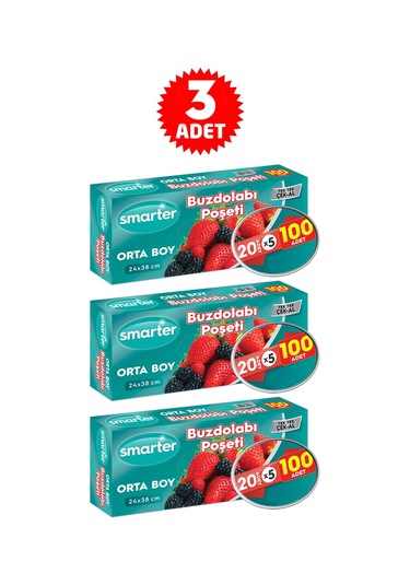 Smarter 3 Paket Buzdolabı Poşet Orta Boy 3 x 100 Adet