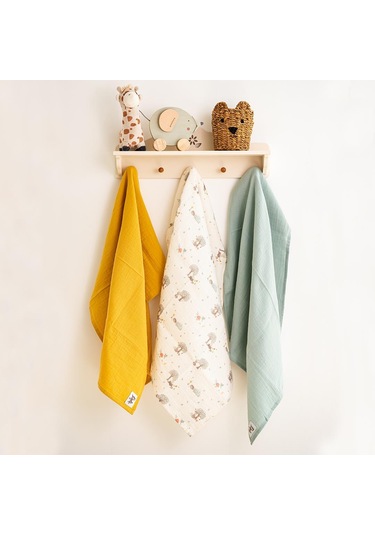 Owli Lovelayers 2 Kat 3'lü Müslin Set Forest 70x70 Cm Ekru