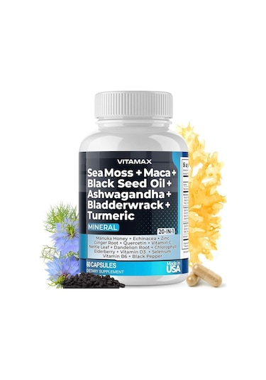 Sea Moss + Maca + Black Seed Oil + Ashw. Bladderwrack + Turmeric 60 Kapsül