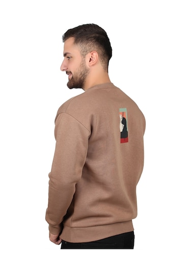 MANTA 5329 Sırt Baskılı Sweatshirt-25658 Kahverengi