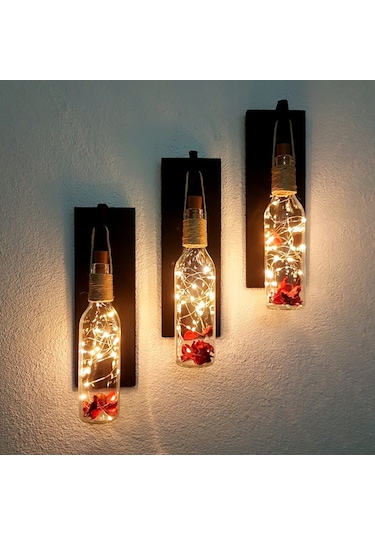 Led Işıklı, Mat Siyah Renkli Duvar Aplik, 3 Lü Set