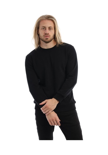 Erkek Bisiklet Yaka 3 İplik Sweat Siyah