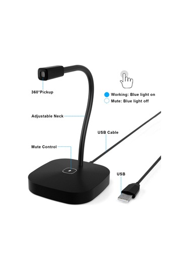 Mufunye Masaüstü Bilgisayar Mikrofonu Usb Kablolu Mikrofon 360 Derece Çok Yönlü Kondenser Mikrofonu Sessize A