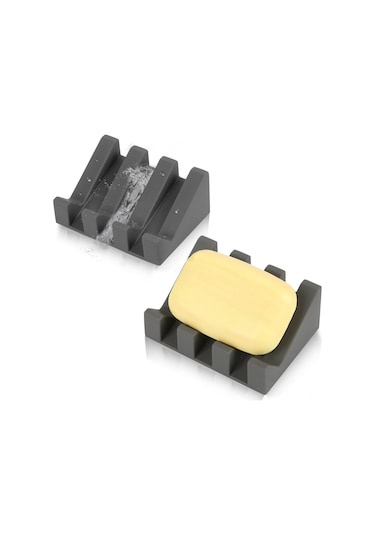 Hfambition Kendiliğinden Süzme Özellikli Silikon Sabun Tepsisi, Banyo Ve Mutfak İçin 2'li Set Koyu Gri Koyu Gri