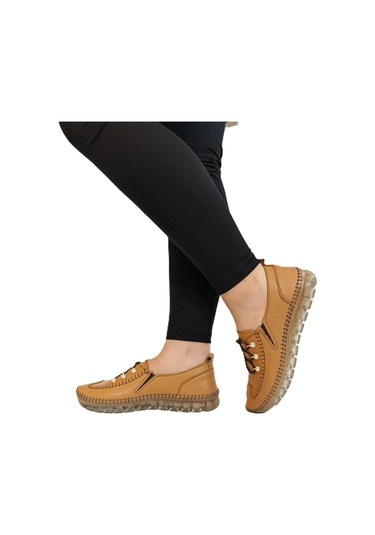Voyager 9871 Açık Kahve Hakiki Deri Boncuklu Bayan Ayakkabı Açık Kahverengi