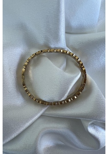 Allmisse Altın Kaplama 316l Kalite Arpa Desenli Model Kararmaz Çelik Kelepçe Bileklik - Altın