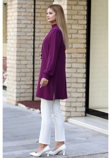 Işıltı Taş Detaylı Büyük Beden Tesettür Takım Mor