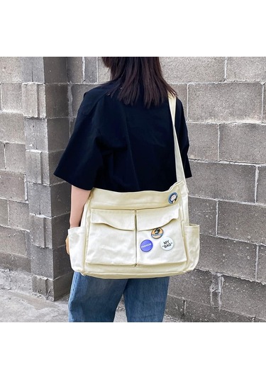 Kadınlar İçin Tuval Çapraz Çanta, Tuval Omuz Çantaları Estetik Haberci Çantası Y2k Satchel Çanta Hobo Tote Çanta Okul Seyahat Günlük Günlük Beyaz A344 Beyaz