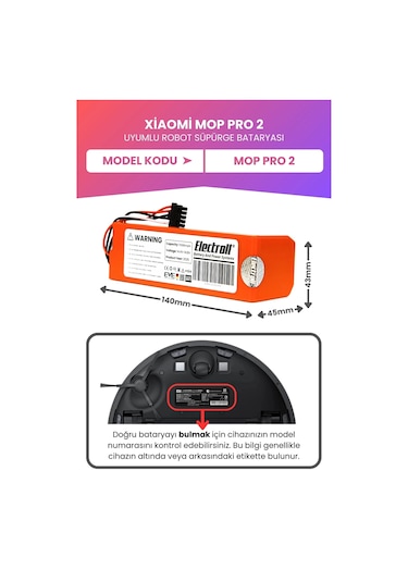 Xiaomi Mop Pro 2 Uyumlu Batarya Maksimum Kapasite 7000mah Pil