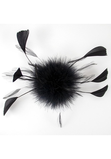 Suntek Çiçek Tüy Broş El Yapımı Saç Tokası 19cm-siyah Siyah