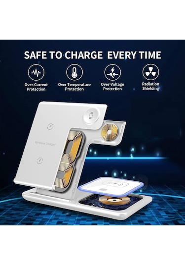 Geeksen 3'ü 1 Arada Katlanabilir Kablosuz Şarj Aleti - Telefon/saat/kulaklık İçin 15w Hızlı Şarj, Uyumlu, Telefon Tutucu Fonksiyonu, Siyah