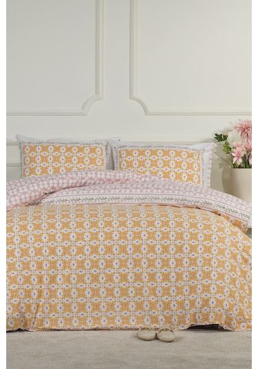 Elart Amanda Nevresim Takımı Tek Kişilik %100 Pamuk Ranforce Lastikli Çarşaf 160x220 Cm Sarı Sarı