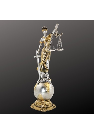 Themis Adalet Terazisi Heykeli Ve Dünya Biblo Gümüş 24cm
