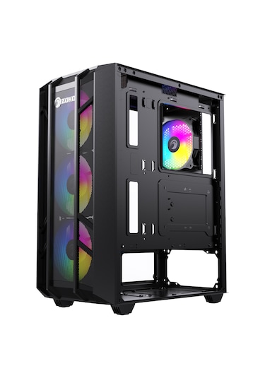 Zoko Hunter 4x12 CM ARGB Fan Mesh Panel Temperli Cam Bilgisayar Kasası Siyah