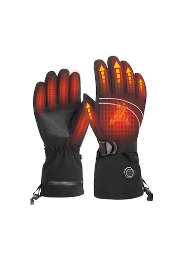 Vkemall Isıtmalı Eldivenler Pil İle Çalışan Dokunmatik Ekran Su Geçirmez Isıtma Eldivenleri Kış Sıcak Kayak Eldivenleri Tırmanma Yürüyüş Bisiklet Motosiklet Kayak Snowboard Siyah