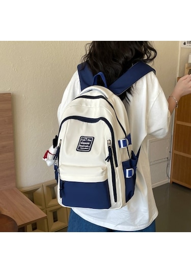 Yeni Kontrast Renkli Çok Amaçlı Sırt Çantası Büyük Kapasiteli Moda Rahat Sırt Çantası Ortaokul Öğrencisi Okul Çantası B865o9 Koyu Mavi