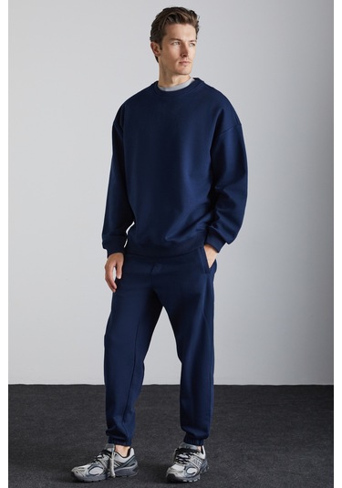 Grımelange Travıs Erkek Organik Kumaşlı Yumuşacık Regular Fit Yuvarlak Yakalı Koyu Lacivert Sweatshi Koyu Lacivert